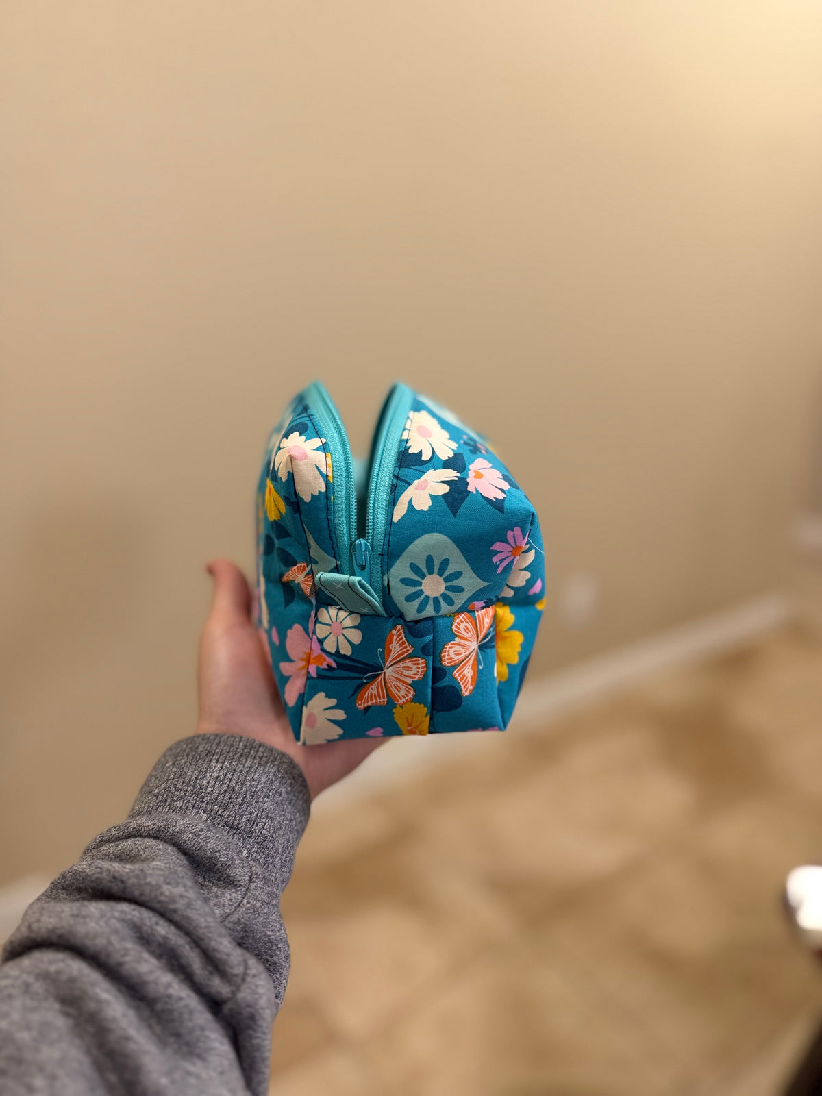 Teal Wildflower Box Pouch - No 1